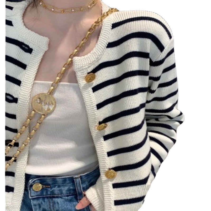 Knitted autumn cardigan with a round collar