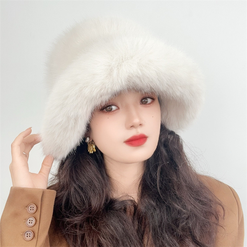 Lyxig vinter bucket hat i fuskpäls unisex_voghion.com
