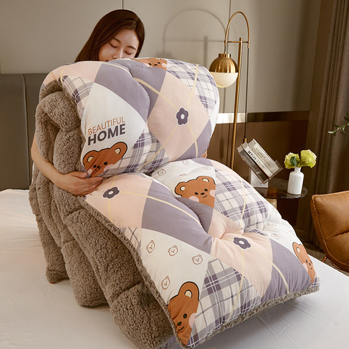 Cross-border brushed printed winter quilt lamb velvet quilt single double student dormitory quilt core air-conditioned quilt