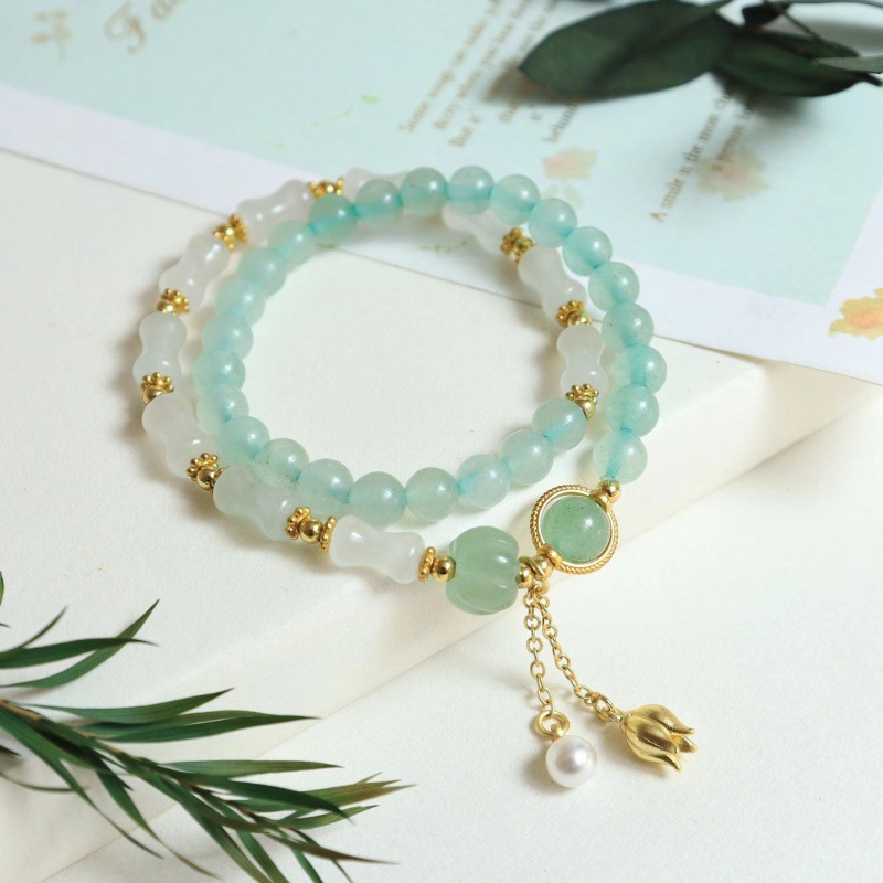 Dongling pulsera de jade de piedra esmeralda pulsera de jade multi-círculo un solo anillo pulsera de calabaza transmisión en vivo fuente de bienestar