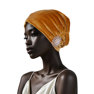 New Noble Retro South Korea Flannel Flash Diamond Pearl Sunflower Hood Church Muslim Women's Hat Winter