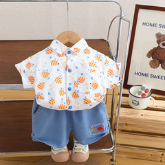Five Little Seven Children's Summer Set for Boys Cartoon Clownfish Shirt Short Sleeve Set Thin Baby Fashion Outfit