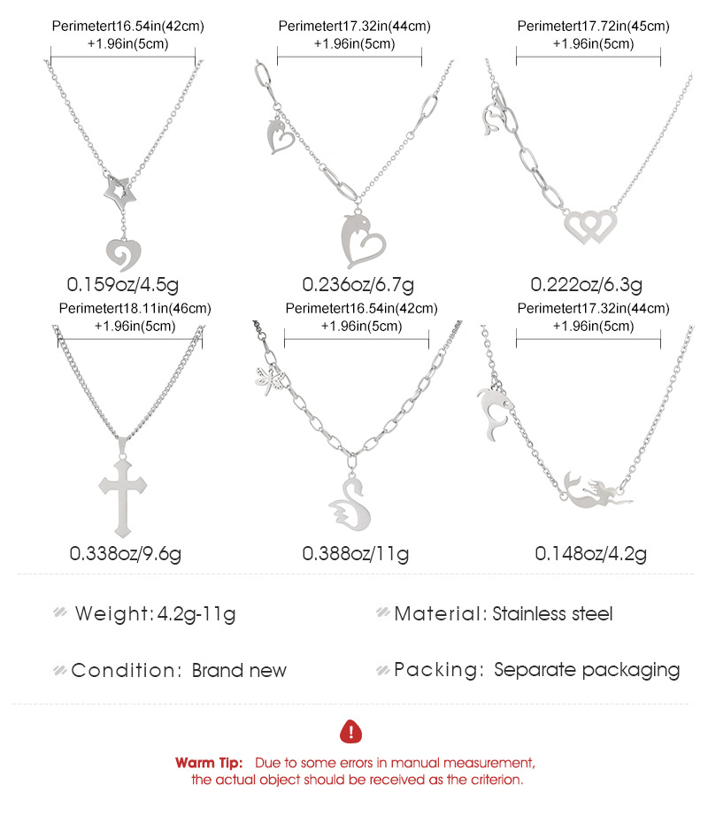 15g Weight PVD Coated Gold Plating Process 18K Real Gold Plated, Gold Plated Plating Material PVD Coated Gold Plated Animal Cross Heart Shape Stainless Steel Fashion Waterproof Non Tarnish 304 Stainless Steel Pendant Necklace