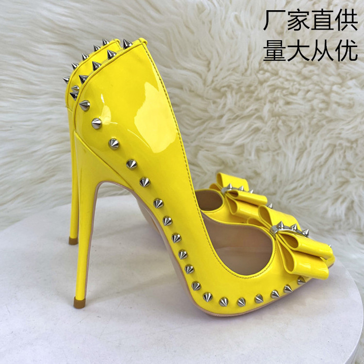 Cross-border foreign trade wholesale 2022 new yellow high-heeled shoes 12cm pointed stiletto heel shallow mouth shoes Liu Ding shoes