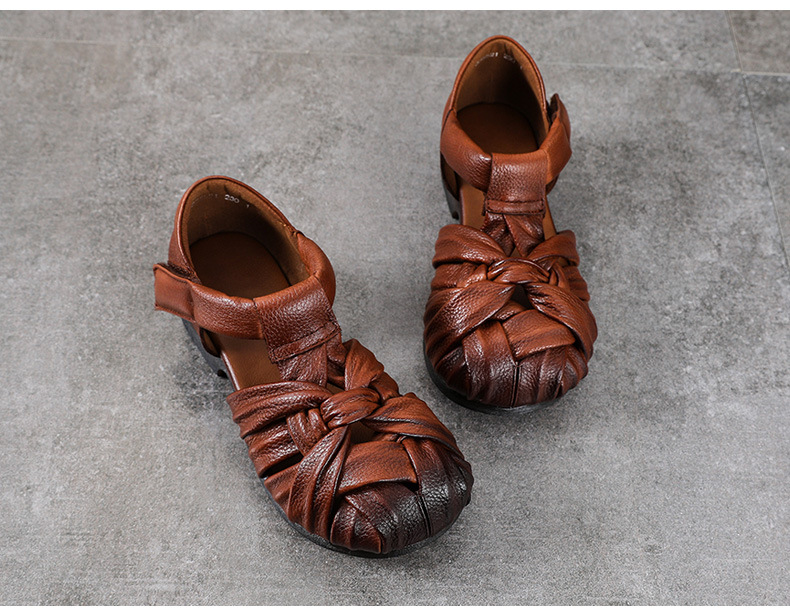 Sandal da thật bít mũi nữ kiểu La Mã đế mềm thoải mái — Màu caramel chi tiết 11