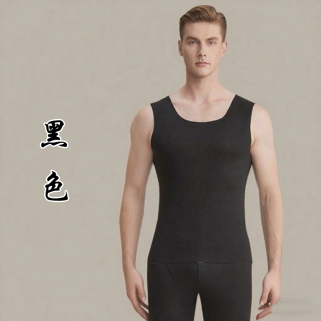 Invierno sin marcas de doble cara abrasión cálido chaleco de cuello redondo para hombres base de terciopelo más terciopelo calor antibacteriano chaqueta de otoño