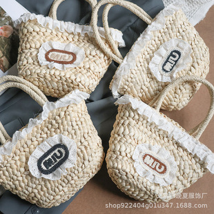 Pastoral Style Ins New Spring and Summer Kidsren's Straw Bag Girls Outdoor Travel Camping Style Photo Taking Kidsren's Bag Hand Bag