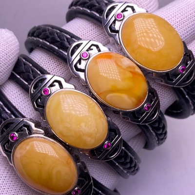 Factory direct Battalion Ore Russia Beeswax cowhide Beeswax Bracelet Waxy rich Set 925 silver