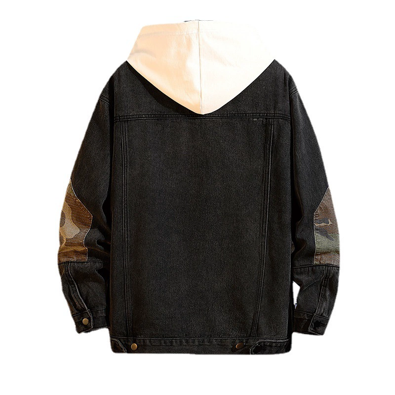 Autumn black denim camouflage jacket, oversize