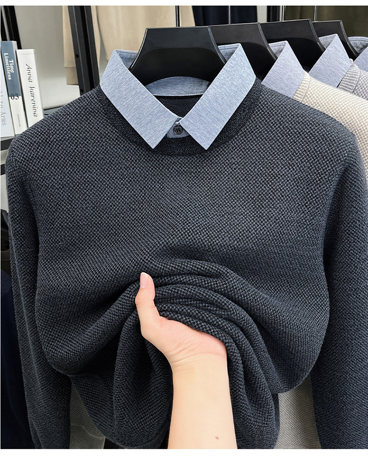 Herbst/Winter 2026/2025: Neues zweiteiliges Herren-Langarmshirt mit Fleecefutter, dicker, einfarbiger Sohle und schlichtem Design_voghion.com