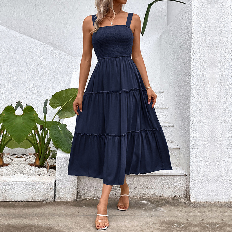 Temu Cross-Border New Product 2025 Summer European and American Multi-Color Women's Cross-Border Elastic Off-Shoulder Suspender Pure Color Dress Temu Cross-Border New Product 2025 Summer European and American Multi-Color Women's Cross-Border Elastic Off-Shoulder Suspender Pure Color Dress