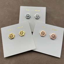 简约双T LOGO金属耳钉镂空字母几何六边形耳饰欧美外贸饰品批发