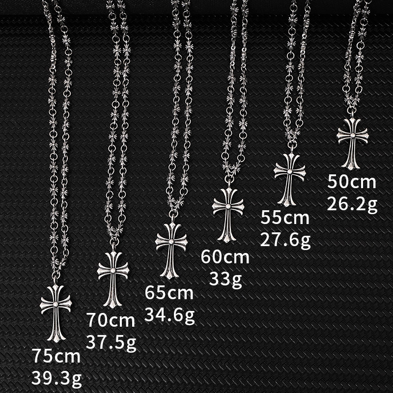 Ch Hip-Hop Nightclub Trendy Brand Cross Necklace Handmade Chain Valentine's Day Gift Retro Imitation Silver Jewelry Punk Pendant Chain