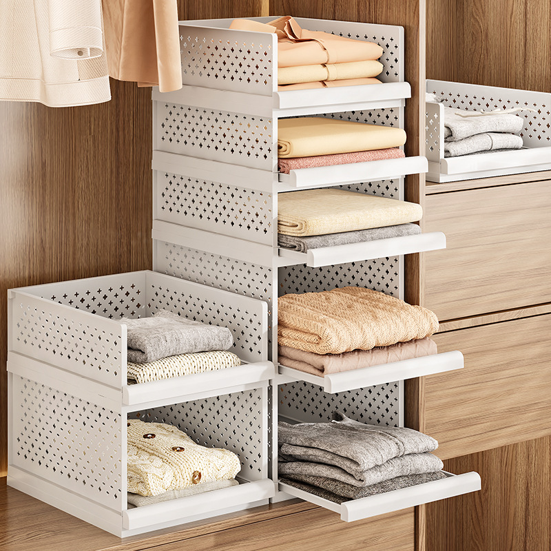 Drawer-Type Clothing Storage Box, Foldable Pull-Out Wardrobe with Layered Partitions, Pull-Out Basket, Layered Pants Storage Box