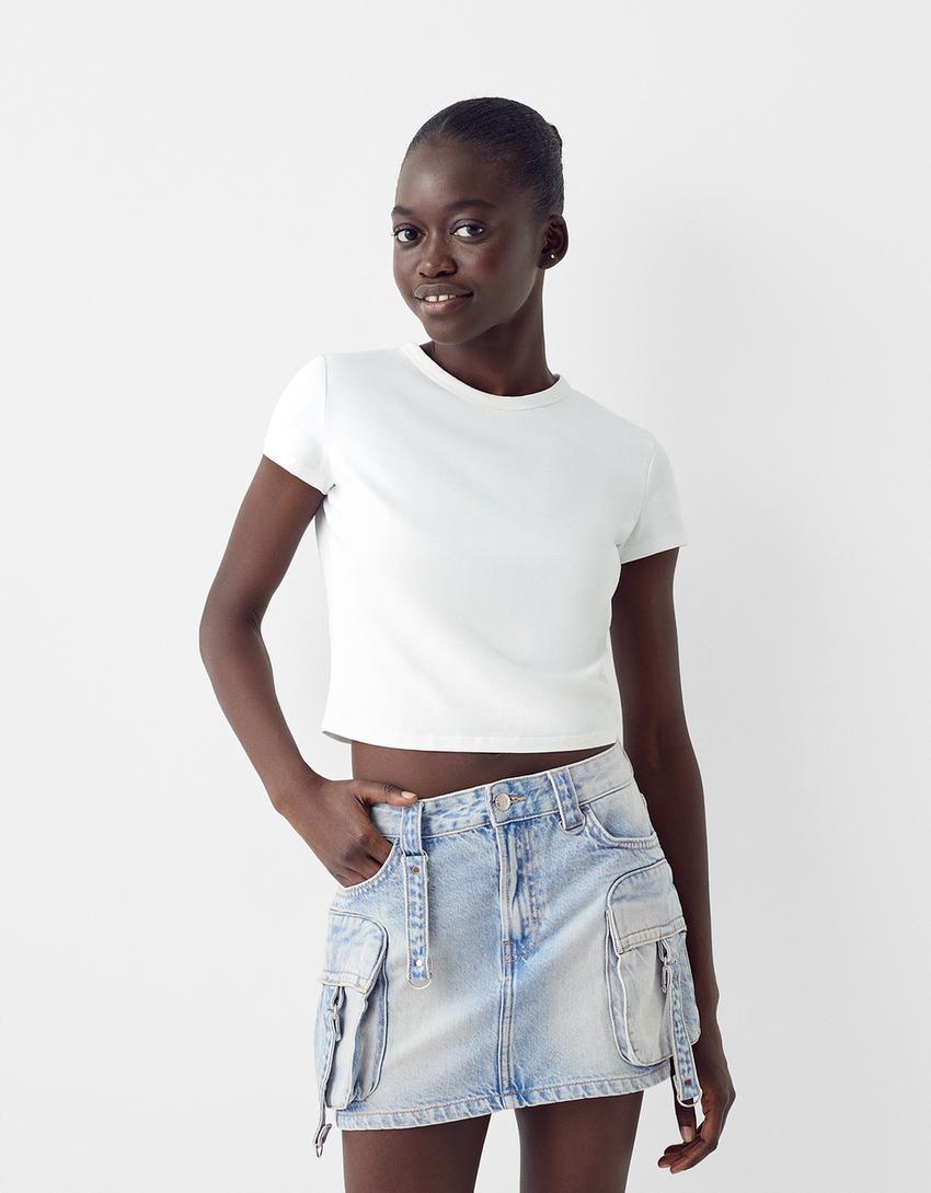 Women's Denim Utility Mini Skirt With Multi-pockets For Everyday_voghion.com