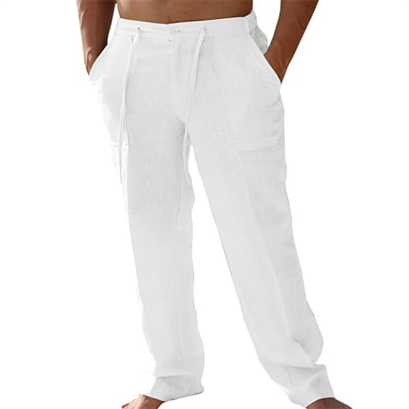 2025 Men's Casual Linen Patch Pocket Loose Drawstring Straight-Leg Summer Beach Yoga Trousers 2025 Men's Casual Linen Patch Pocket Loose Drawstring Straight-Leg Summer Beach Yoga Trousers