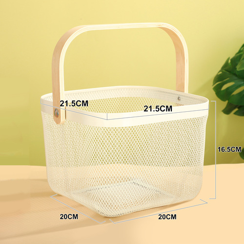 Home Kitchen Storage Basket Riesato Basket Iron Hand Carry Storage Basket Wood Handle Fruit Vegetable Shopping Basket 