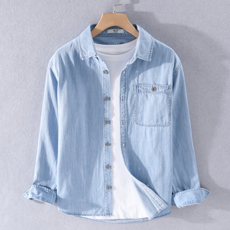 Denim Shirt Men's Spring and Autum New Casual Trendyy Hong Kong Style Loose Jacket Tops Men's Thin Outer Jacket