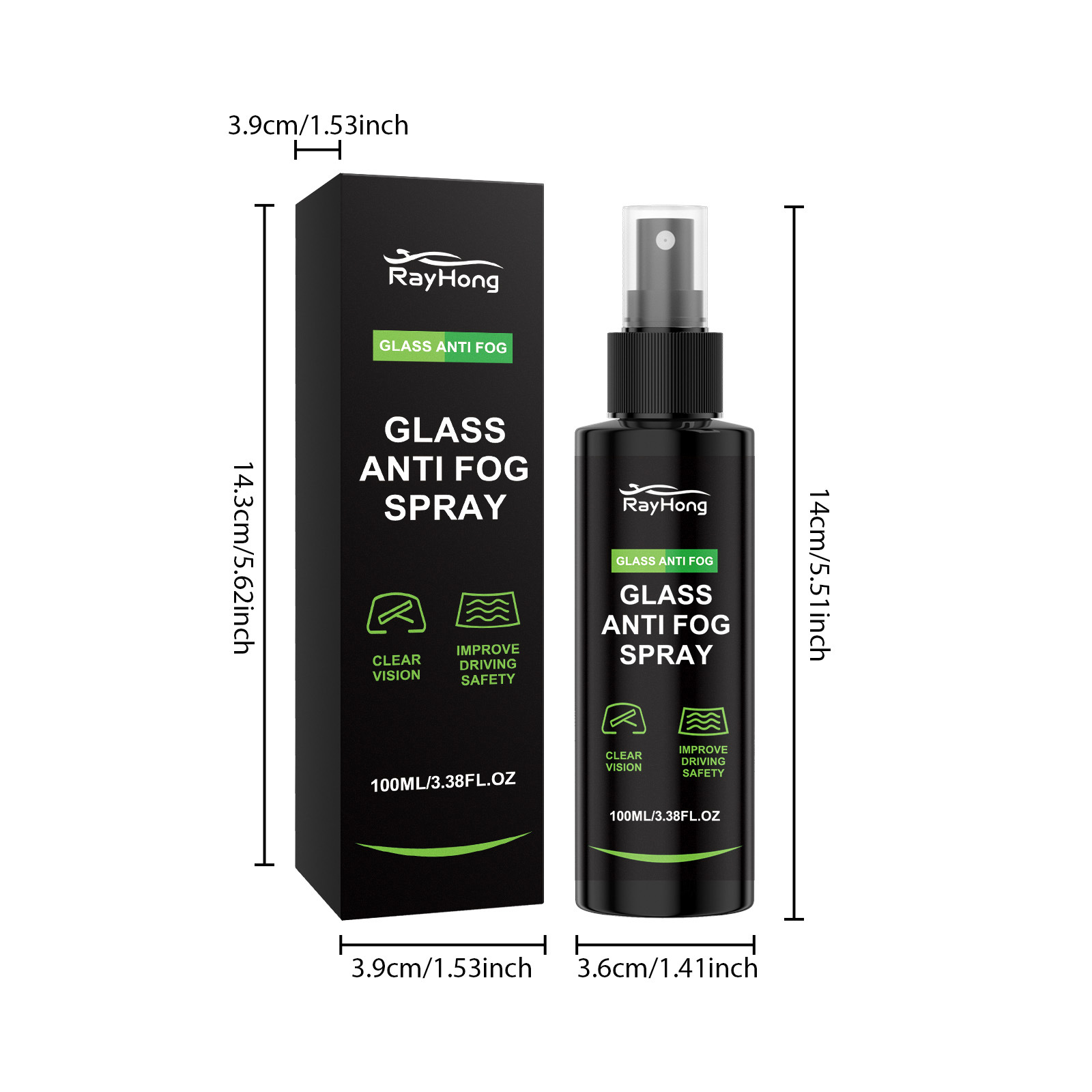 Rayhong Car Glass Anti-Fog Spray, Anti-Fogging Agent for Car Windows, Clear Vision Care Agent for Rearview Mirrors
