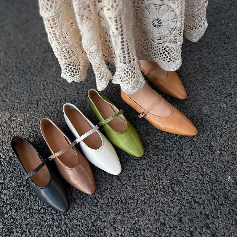 3136-6 Style Women's Shallow Strap Flats, New Soft Leather Flat Pointed Toe Vintage Mary Jane Shoes, Versatile For Women_vogvips.com