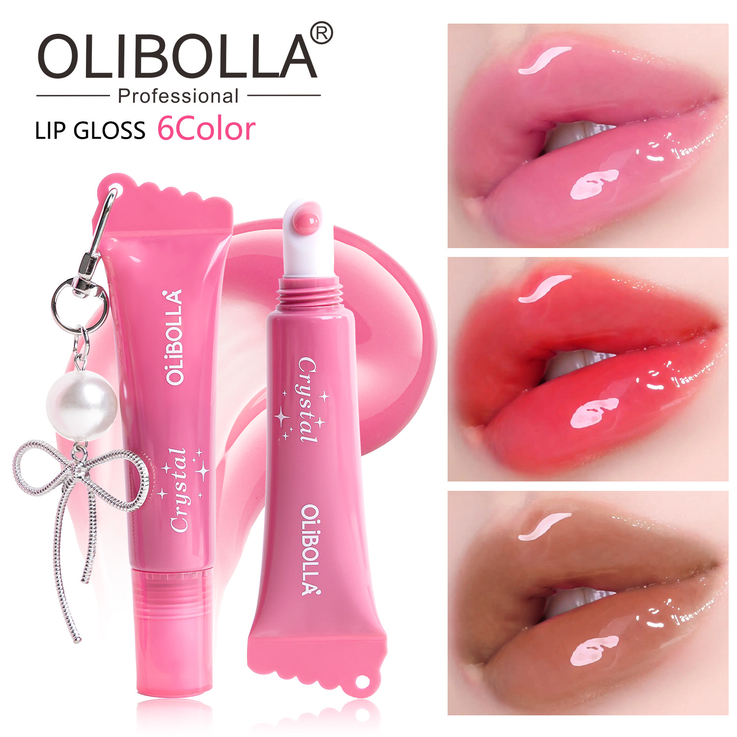 Olibolla Cross-Border Supply of Water-Glossy Lip Glaze, Moisturizing, Non-Sticky Liquid Peptide Lip Gloss, Easy-To-Color Lip Gloss Wholesale