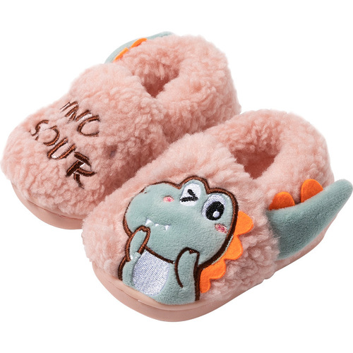 Children's cotton slippers new style boys and girls little dinosaur home cotton slippers cartoon baby hair slippers children's slippers winter