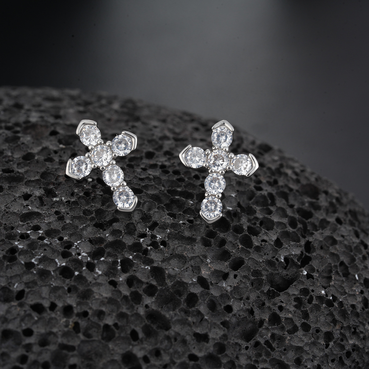 Cross-shaped Zircon Stud Earrings For Men And Women Elegant_voghion.com