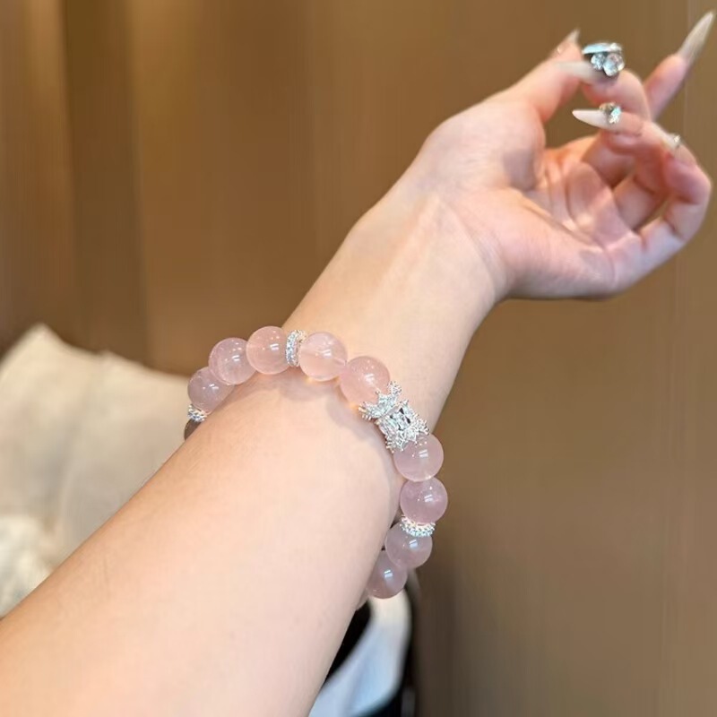 女性用の天然ピンククリスタルブレスレットアクセサリー、桃と富を引き寄せるビーズブレスレット、親友への高エネルギージュエリーギフト|undefined