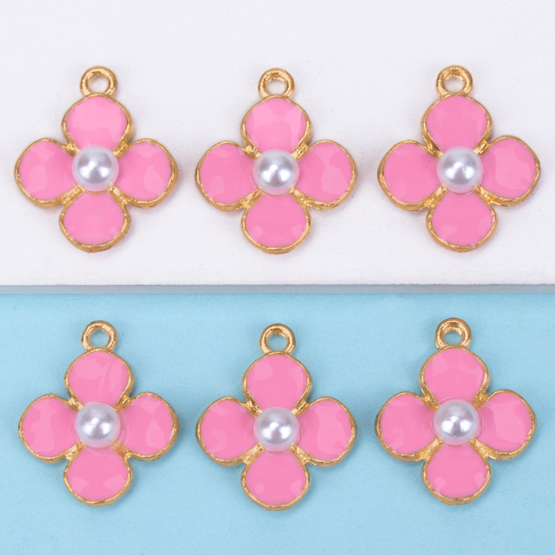 Bracelet Necklace Charm Pendant DIY Accessory Materials Trendy Pink Small Flower Alloy Single Pendant Connector Accessory
