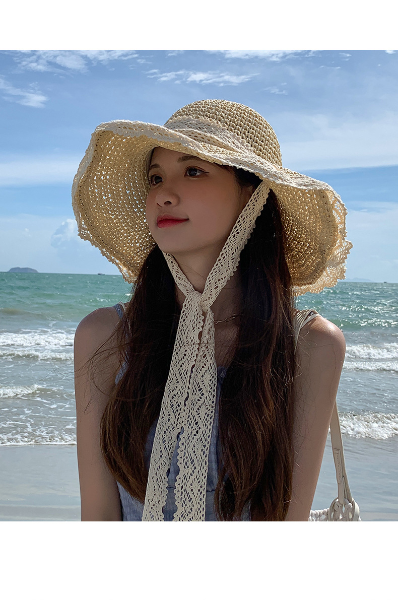 Women's Vacation Beach Sweet Bow Knot Lace Big Eaves Straw Hat display picture 1