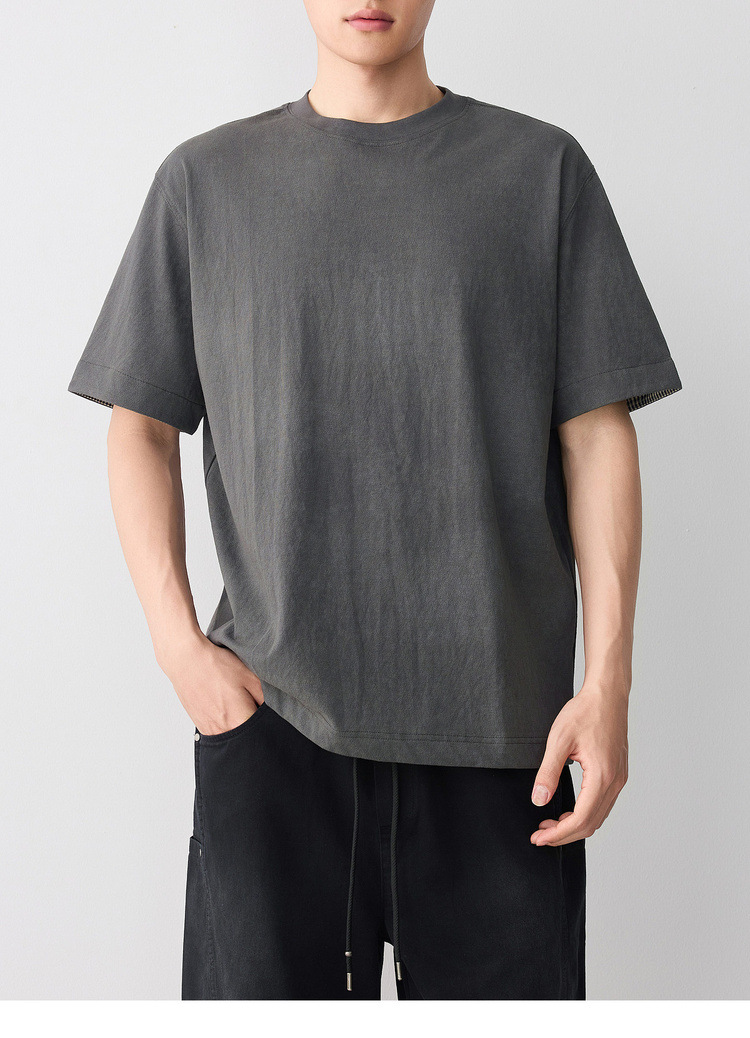 Áo thun nam tay ngắn cổ tròn chất liệu lanh cotton phong cách đường phố — màu cà phê chi tiết 27