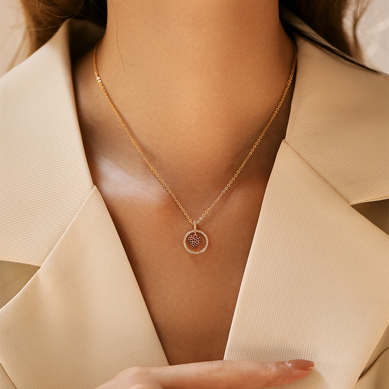 1 Piece Quantity Holiday, Daily Occasion Alloy, Copper Material Casual Simple Style Heart Shape Rhinestones Alloy Copper Wholesale Pendant Necklace