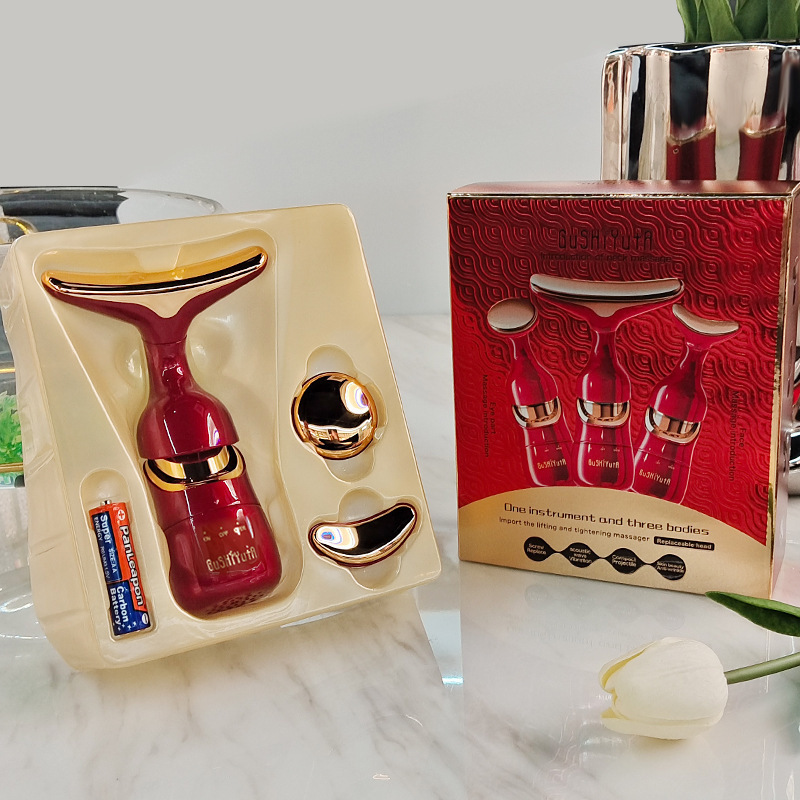 Transfronterizos para KDK Inglés instrumento de belleza multifuncional introductor de masaje eléctrico para uso doméstico en la cara un instrumento de tres cuerpos
