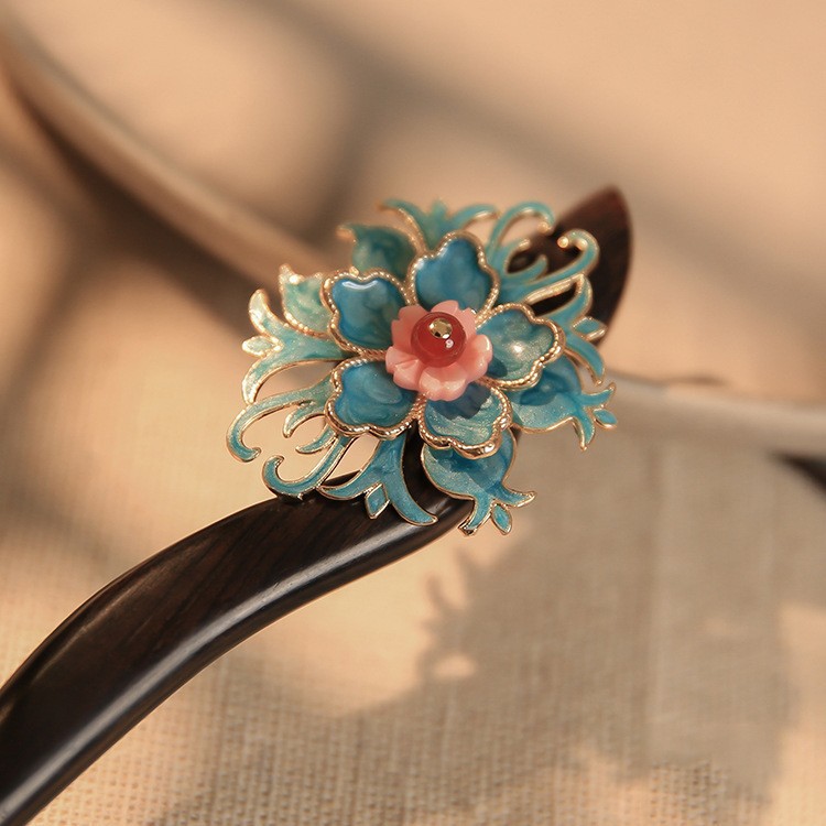 펑치 번트 블루 비녀 [천연 흑단]