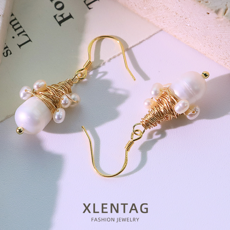 Perlas naturales originales adornos de aretes de diseño retro aretes de alta calidad al por mayor