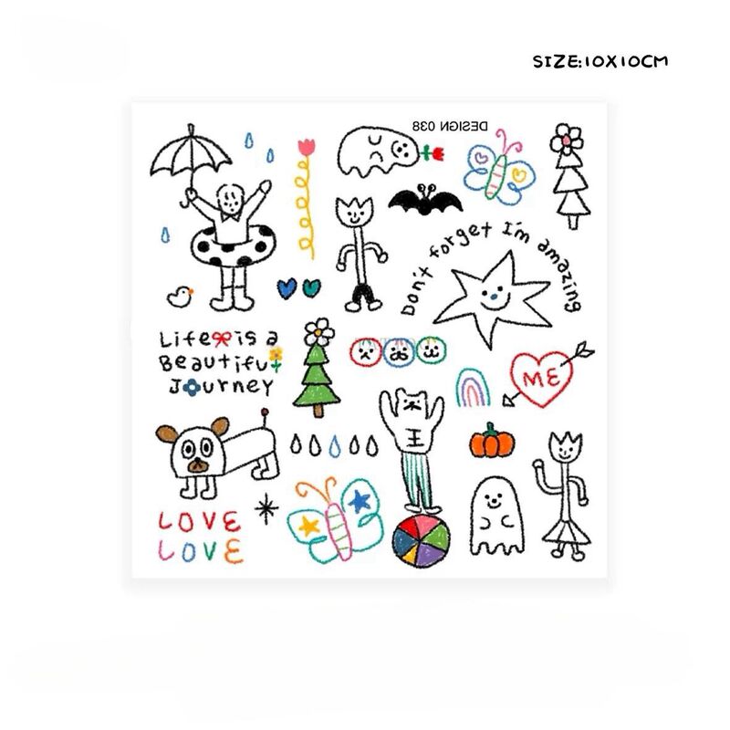 Korean style painted graffiti design hand-painted color tattoo stickers dopamine personality ins style personality