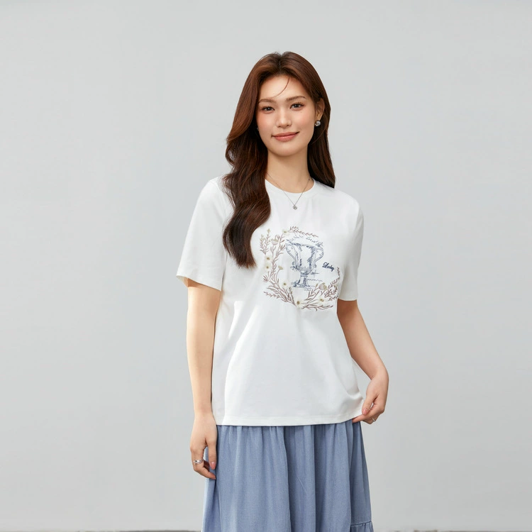 [Удобный ребро с круглым вырезом, простой темперамент, тонкая футболка] Felly Show большой размер женский толстый mm2025 летний новый