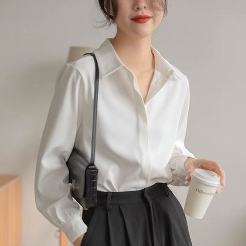 2025 Spring and Autumn Long-Sleeve White Women's Loose Casual Wrinkle-Resistant Design Style Unique Blouse with Drape Top