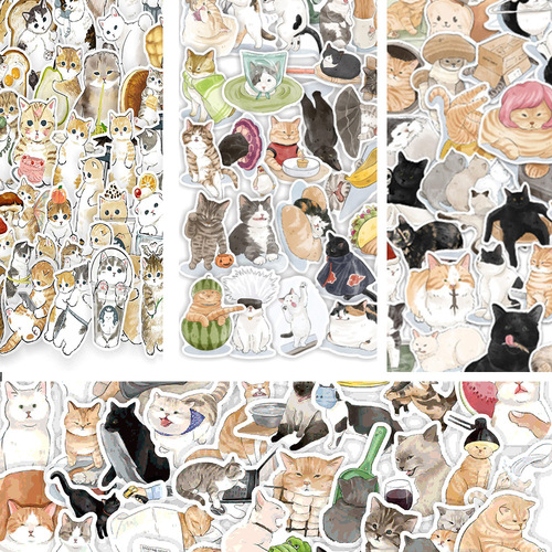 50 cartoon hand-drawn cute cat stickers for notebooks, water-resistant luggage, stationery, guitars, and books