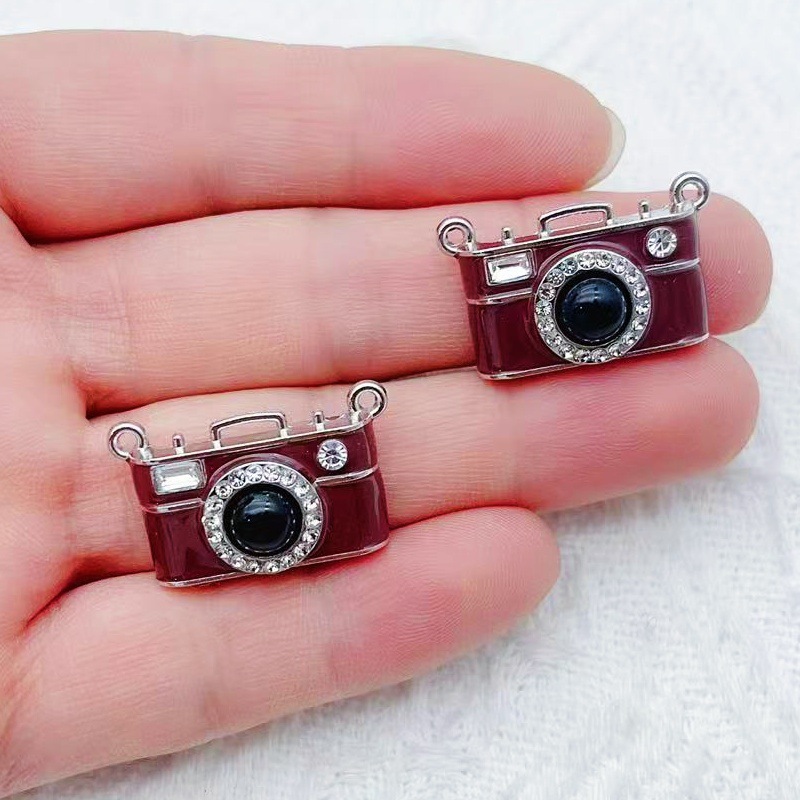 新しいレトロブラウンカメラダブルペンダントペンダント手作り diy ブレスレットネックレス首輪キーホルダージュエリー|undefined