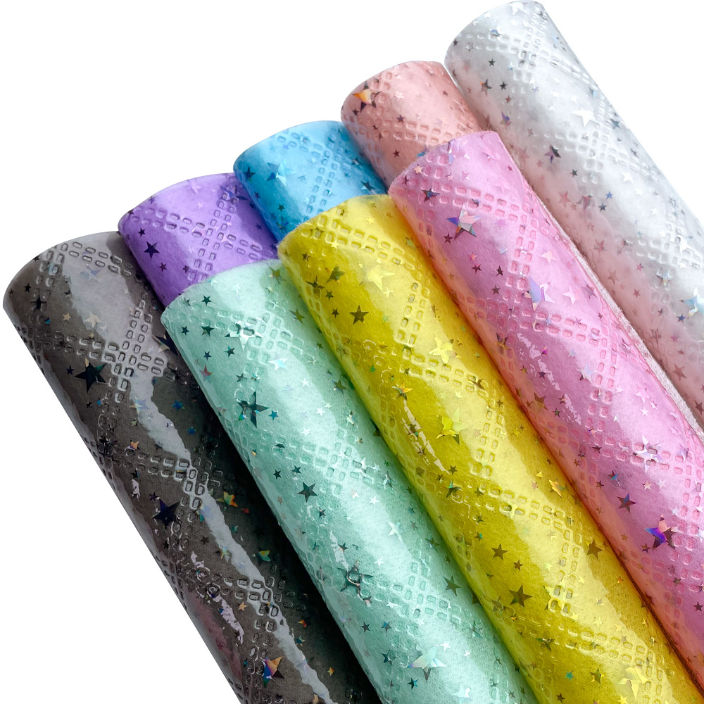 厂家直销五角星压方格纹皮革pvc人造革箱包手机壳家具装具革皮料