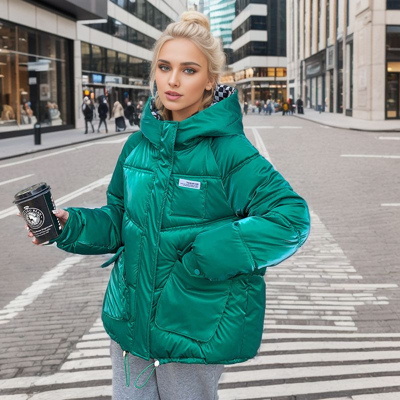 Women's Puffer Jacket Hooded Checkerboard Pattern Winter Coat_voghion.com