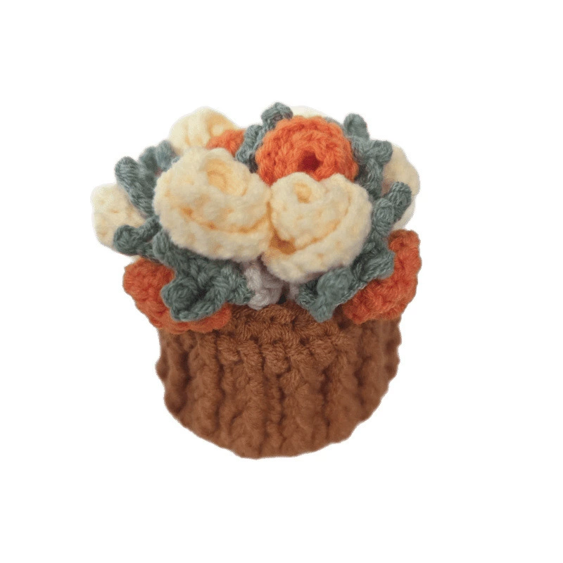 Finished handmade rose bouquet coaster yarn crochet cup into hand-held bouquet creative gift knitted flower coaster