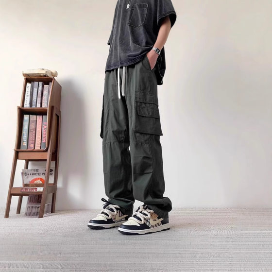 Straight Casual Pants Men's Summer Cotton Tooling Pants 2024 New Summer Thin Trousers for Boys and Teenagers