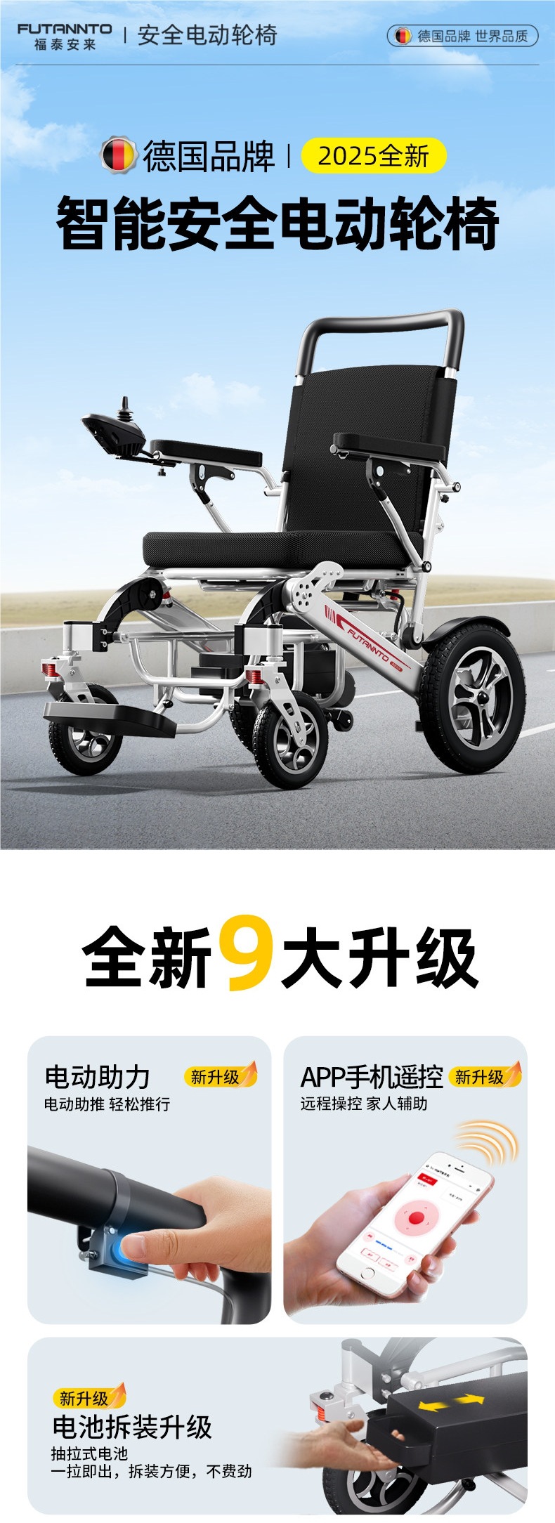 High-end new electric wheelchair, intelligent and fully automatic, specially designed for disabled and paralyzed elderly, foldable, lightweight, and luxurious mobility aid