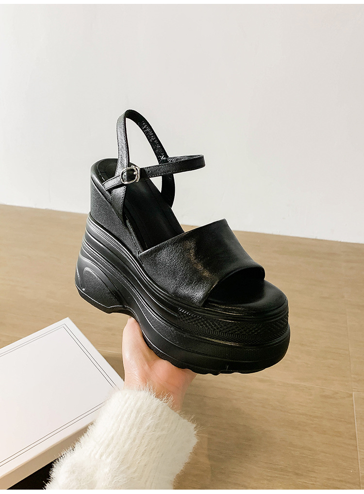 Sandal nữ đế dày da bò cao gót 14 cm phong cách La Mã — màu đen, màu trắng, màu mơ chi tiết 21
