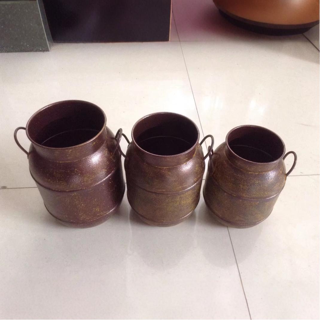 复古做旧小铁壶花盆铁皮桶花瓶铁艺干花花桶鲜花桶花店装花桶