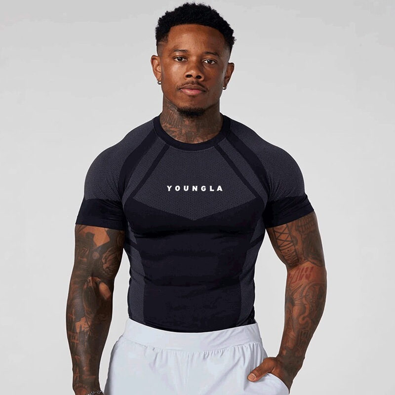 Youngla Men's T-Shirt Sports Fitness Quick-Drying Breathable Elastic Fitness Clothing Jogger Outdoor Running Basketball Wear