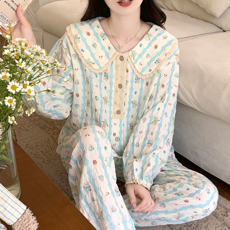 云朵棉睡衣女2025新款春秋季甜美娃娃领长袖长裤公主风家居服套装|undefined