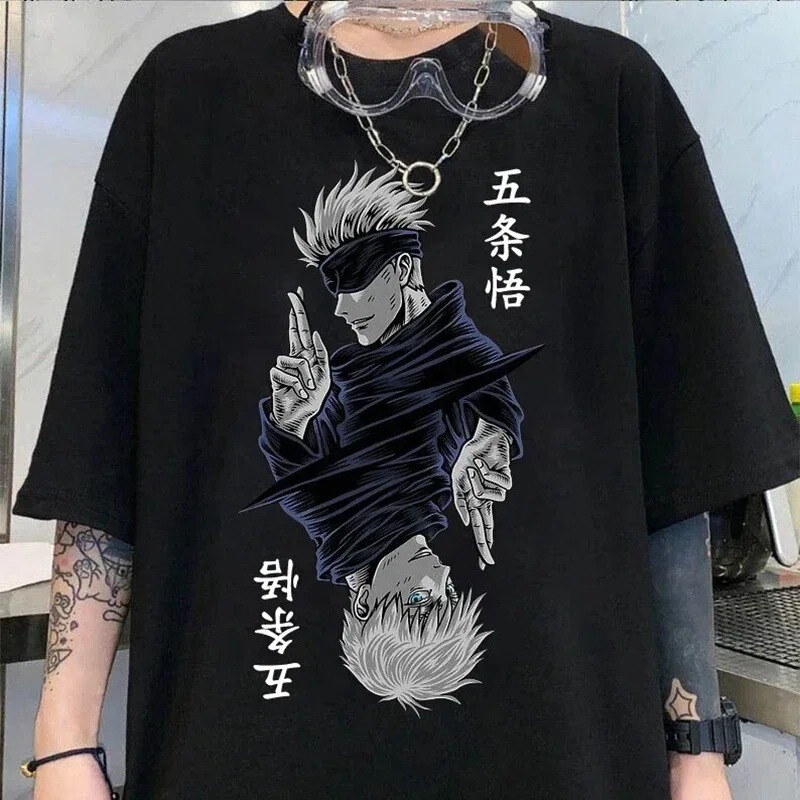 Fashion Jujutsu Kaisen Satoru Gojo Anime Print Ladies O-Neck Short Sleeve Women's T-Shirt Black and White